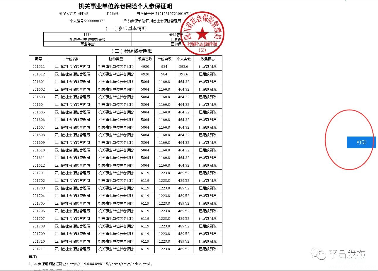 社保缴纳流水证明图片